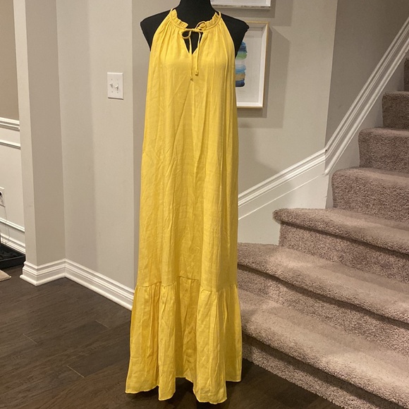New With Tag Beautiful Nine West XL Double Lined Yellow Summer Tiered Maxi Dress - Picture 5 of 8